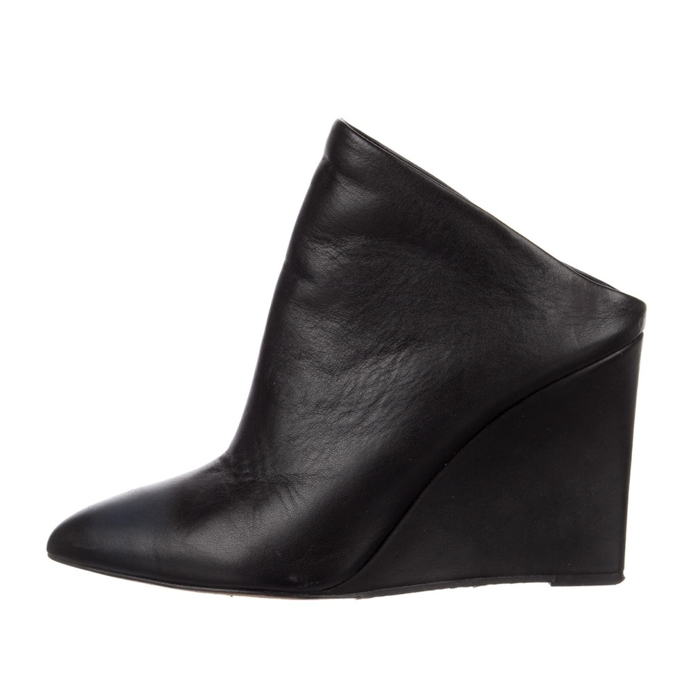 Vince Black Leather Mule Wedge Heel Size 9.5